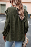 Blackish Green Lace Eyelet Ruffle Shoulder Long Sleeve Blouse