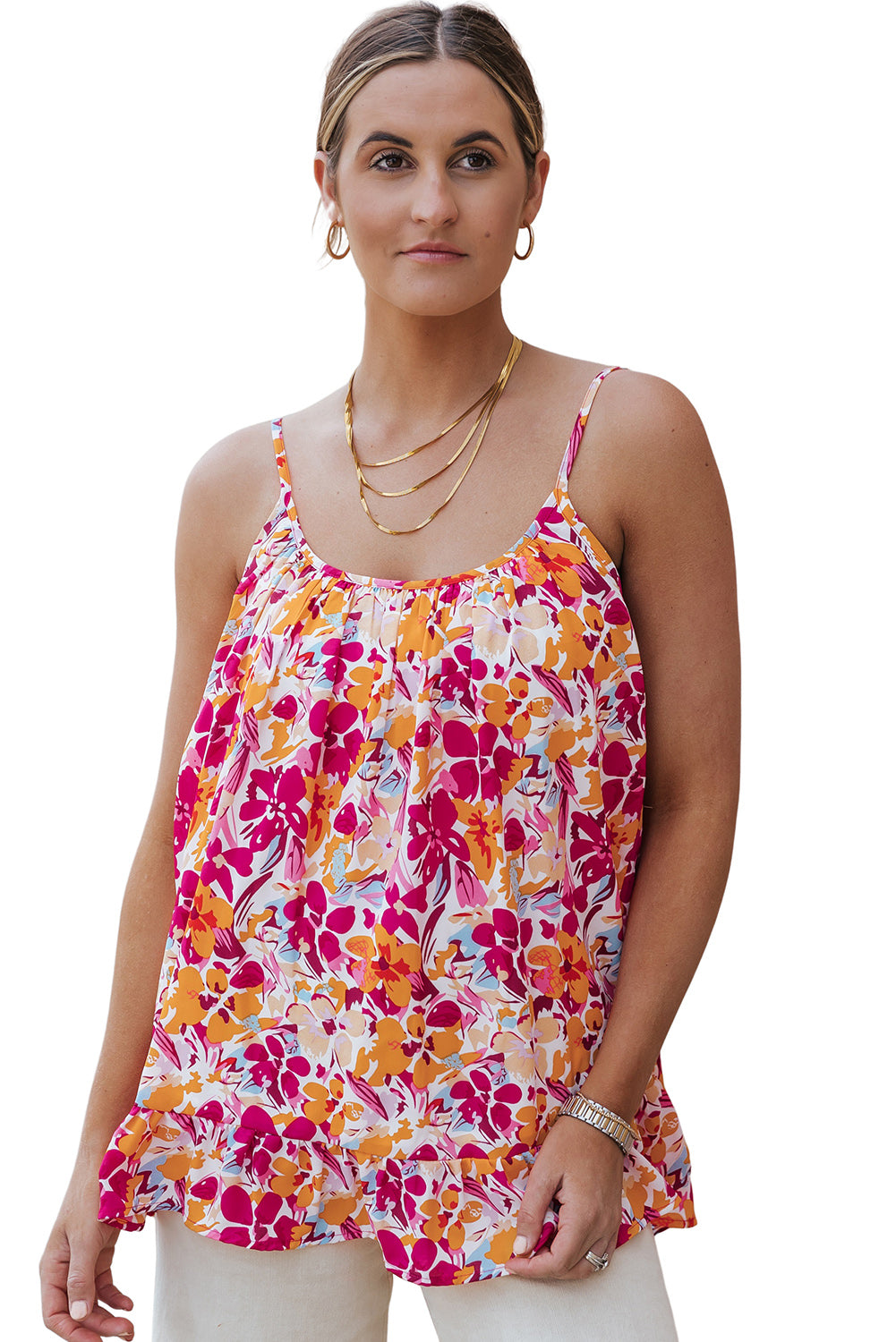 Floral Print Loose Fit Spaghetti Strap Tank Top