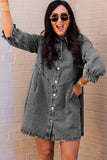 Buttoned Long Sleeve Denim Mini Dress