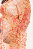 Robe portefeuille à fleurs style Boho orange, col en V, cravate, manches longues