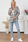 Drop Shoulder Rounded Hem Plaid Pattern Shirt