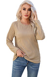 Khaki Ribbed Round Neck Knit Long Sleeve Top