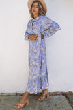 Ruffled Bubble Sleeves Kaftan Paisley Maxi Dress