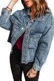 Elastic Hemline Acid Wash Denim Jacket