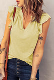 Casual Solid V Neck Butterfly Sleeve Top