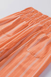 Orange Striped Shirred High Waist Straight Leg Pants