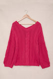 Bubblegum V-Neck Braided Knit Sweater