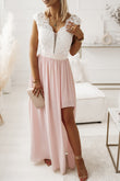 Lace Crochet High Waist Maxi Dress with Side Split