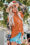 Boho Floral Print Balloon Sleeve Top with Lace Details