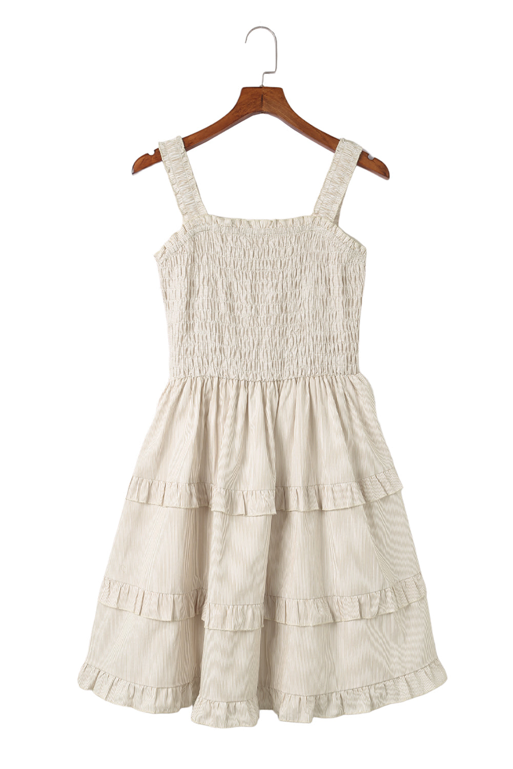 Ribbed Knit Shirred Tiered Ruffled Sleeveless Mini Dress