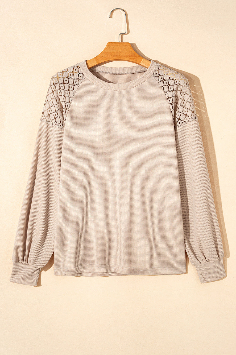 Khaki Lace Long Sleeve Textured Pullover