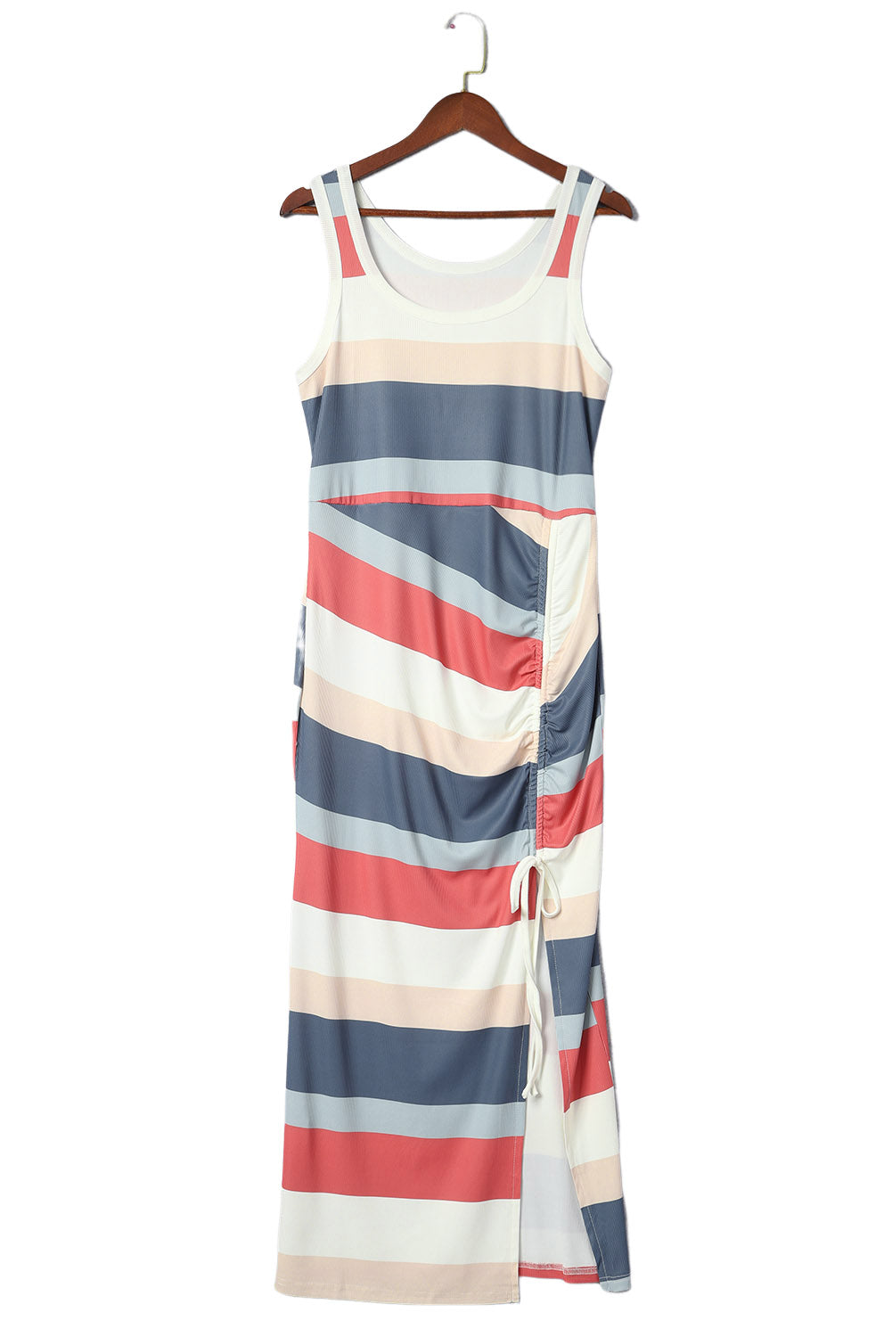 Striped Color Block Notched Neck Tank Top