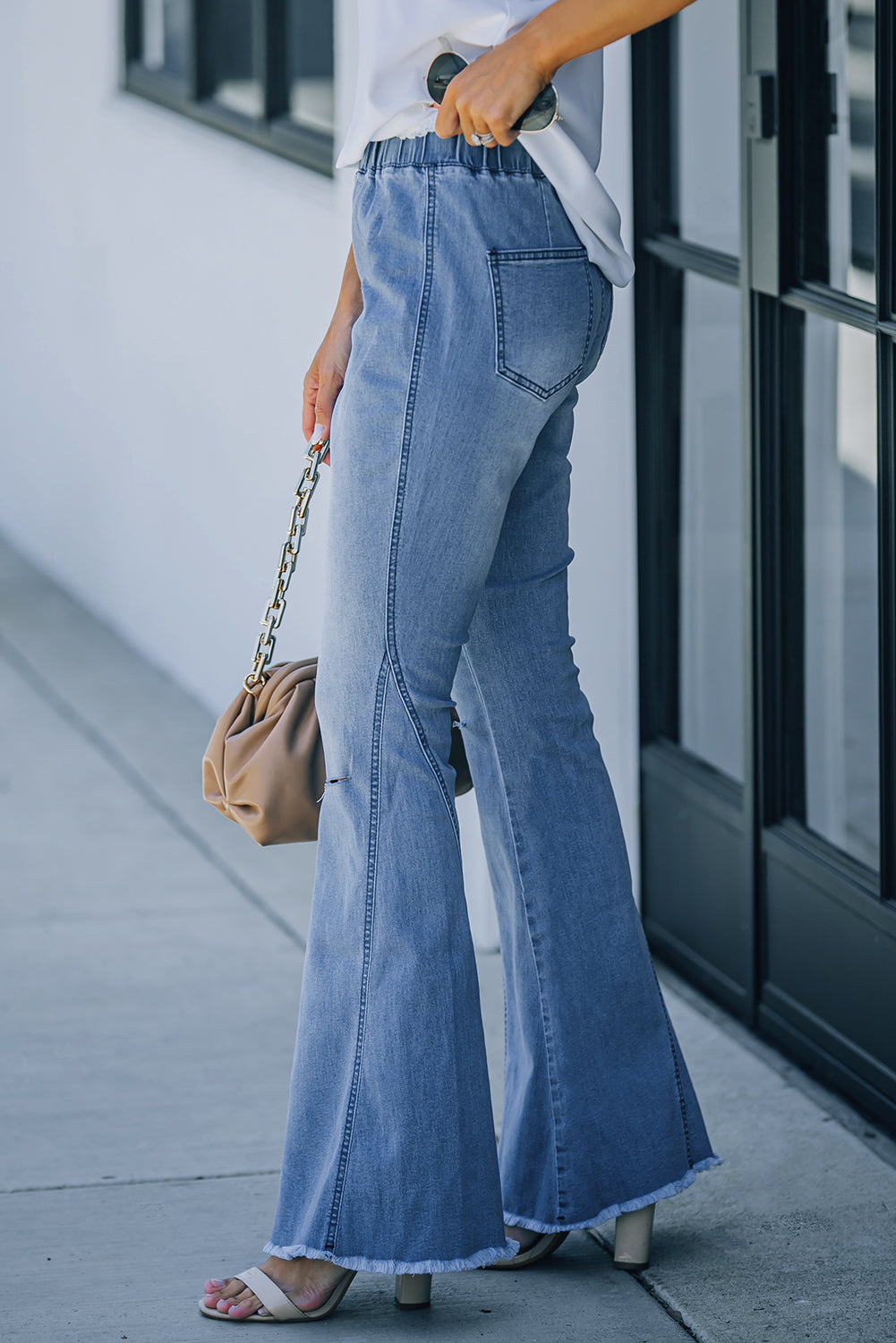 Distressed Bell Bottom Denim Pants