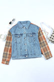 Medium Wash Plaid Sleeves Denim Jacket