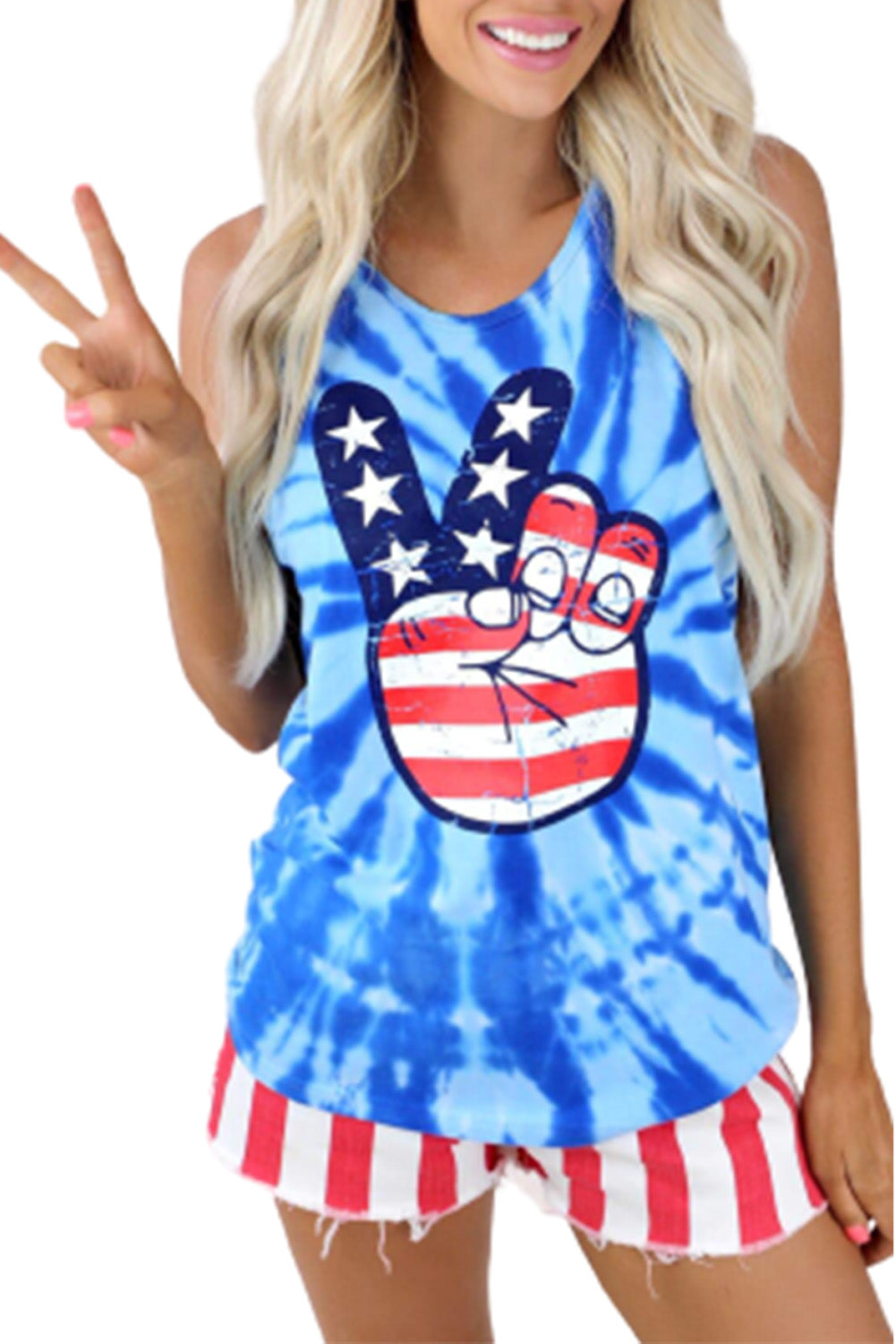 America Peace Tie Dye Striped Star Tank Top