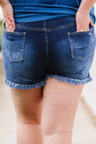 Short en jean bleu taille haute à ourlet brut Grande taille