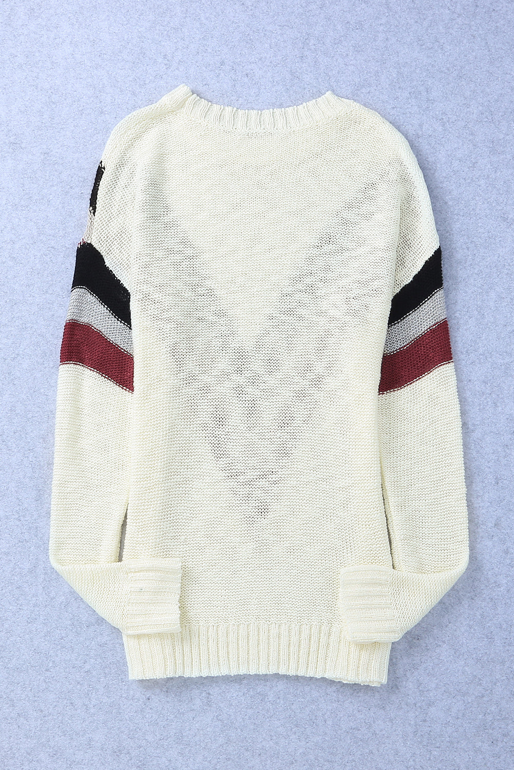 Pull beige à rayures et chevrons à épaules tombantes