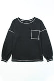 Contrast Stitching Trim Waffle Knit Pullover