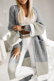 Colorblock Cable Knit Side Pockets Duster Cardigan