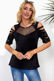 Fishnet Splicing Strappy Cutout Shoulder Sleeve Top