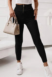 Zipper Ribbed Wide Waistband High Rise Leggings