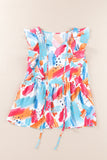 Abstract Print V Neck Ruffled Tank