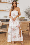 Robe longue rose à imprimé floral et bustier tube sans bretelles