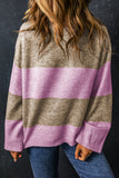 Rose Stripe Crew Neck Wide Sleeve Colorblock Sweater