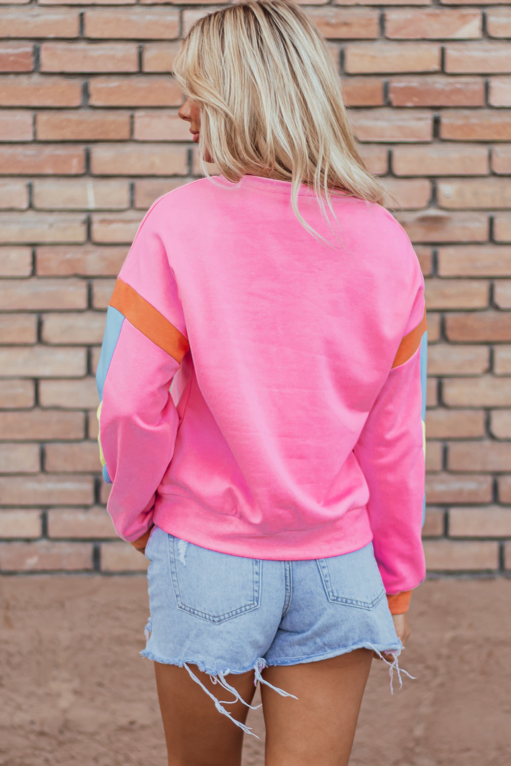 Pink Candy Colorblock French Terry Top