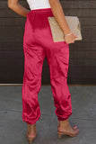 Satin Pocketed Drawstring Elastic Waist Pants