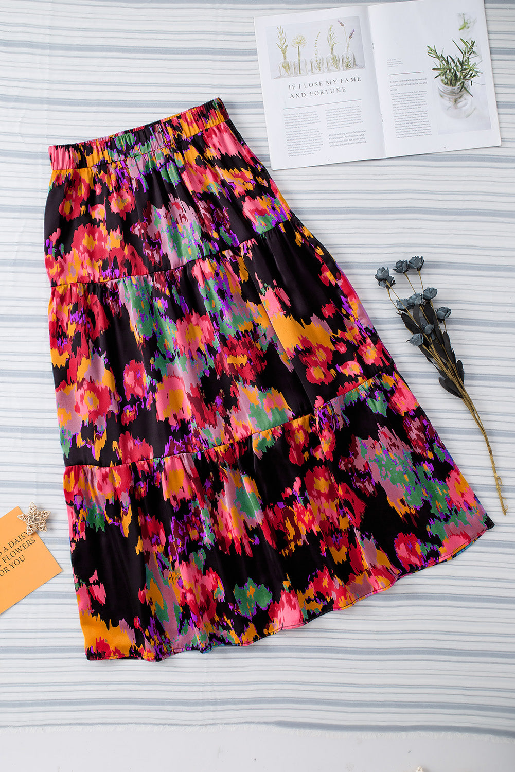 Abstract Floral Print High Waist Maxi Skirt