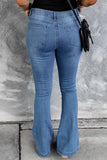 Dark Mid Rise Button Front Flare Denim