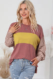 Green Colorblock Striped Bishop Sleeve Top