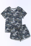 Classic Camo Print Slouchy Loungewear Shorts Set