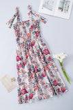 Apricot Tie Straps Smocked Floral Dress