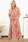 Multicolor Boho Floral Collared Long Sleeve Ruffled Dress