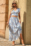 Floral Ruffled Crop Top and Maxi Skirt Set