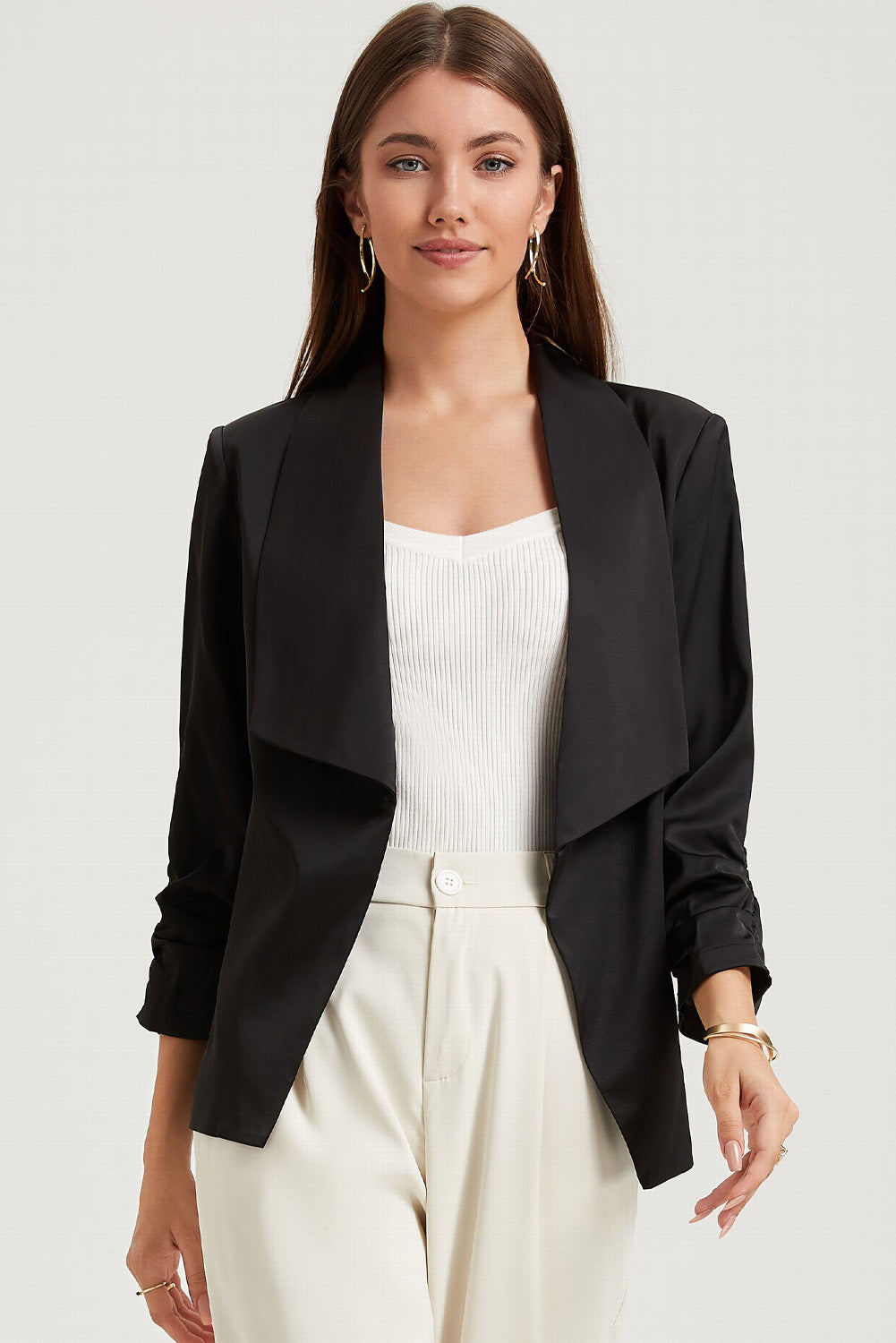 Solid Lapel Collar Satin Blazer