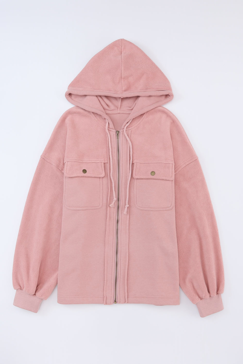 Flap Pocket Drawstring Hood Zip Up Jacket