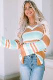 Colorblock Stripe Long Sleeve Split Sweater