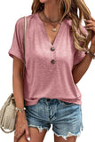 Button V Neck Rolled Sleeve T Shirt