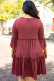 Tiered Ruffled 3/4 Sleeve Plus Size Dress