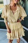 Shirred Puff Half Sleeve Ruffled Mini Dress