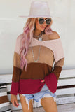 Color Block Waffle Knit Bell Sleeve Jumper