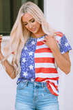 American Flag Print Distressed Crew Neck T Shirt