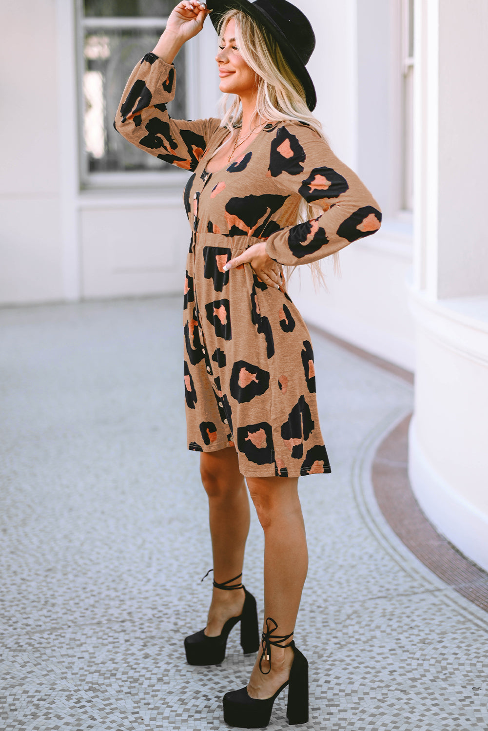 Pink Leopard Frilled Collar Printed Tank Top