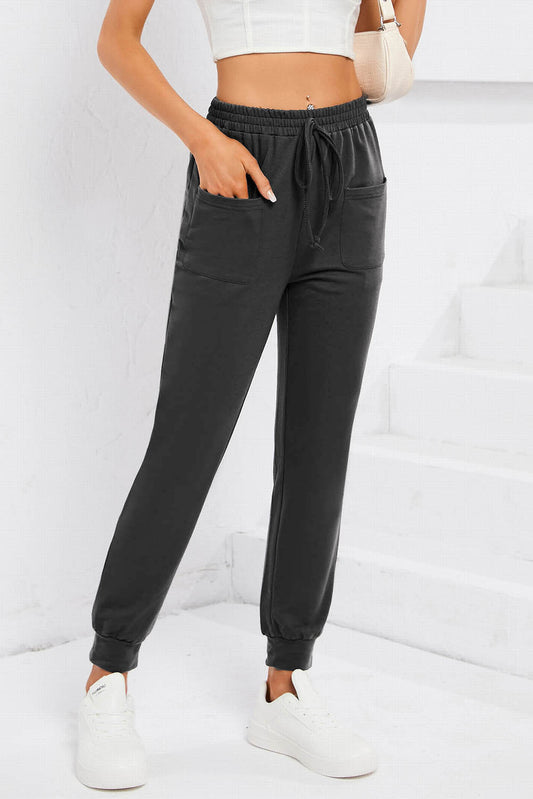 Drawstring Waist Front Patch Pockets Jogger Pants