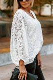 Floral Lace Crochet Loose Fit V Neck Top