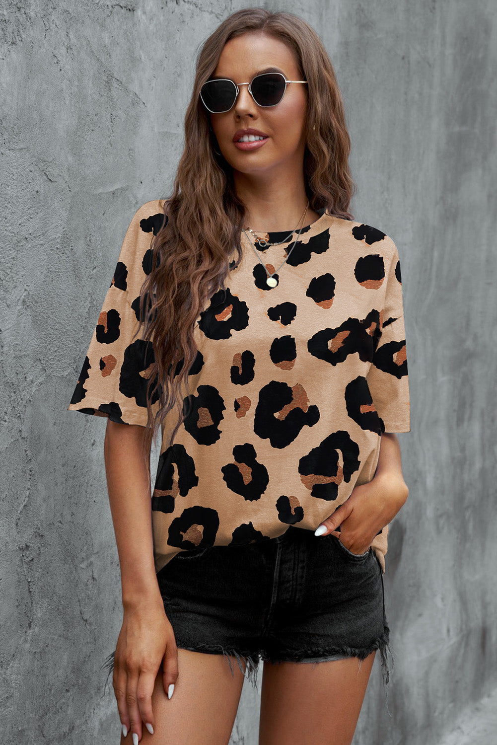 Leopard Splicing Sleeve Ruffle Loose Sweatshirt