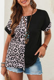 Black Half Leopard Patchwork Short Sleeves Top